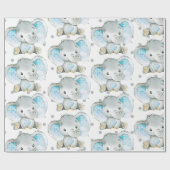 男の赤ちゃん象ジャングルパターンベビシャワーギフト ラッピングペーパー (フラット)