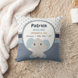 男の赤ちゃん象パーソナライズされた名誕生の状態 クッション