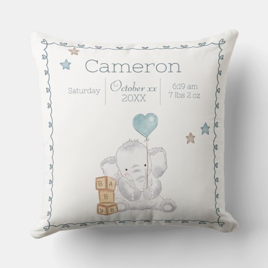 男の赤ちゃん象名前をカスタムする形見 クッション (裏面)