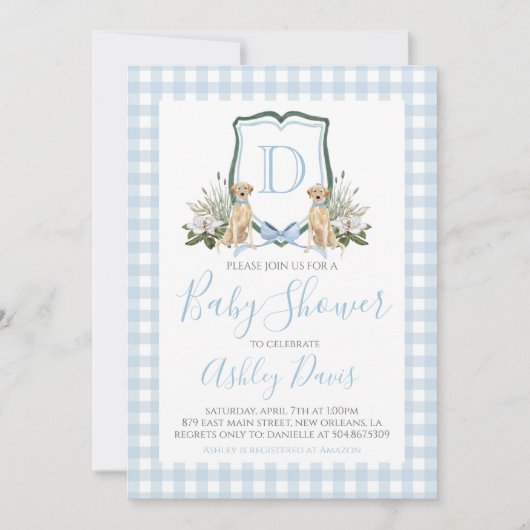 男の赤ちゃん赤ちゃん名門私立校風のシャワードサザンギンガム 招待状 (正面)