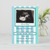 男の赤ちゃん超音波パーソナライズされたベビーシャワー 招待状 (スタンド正面)