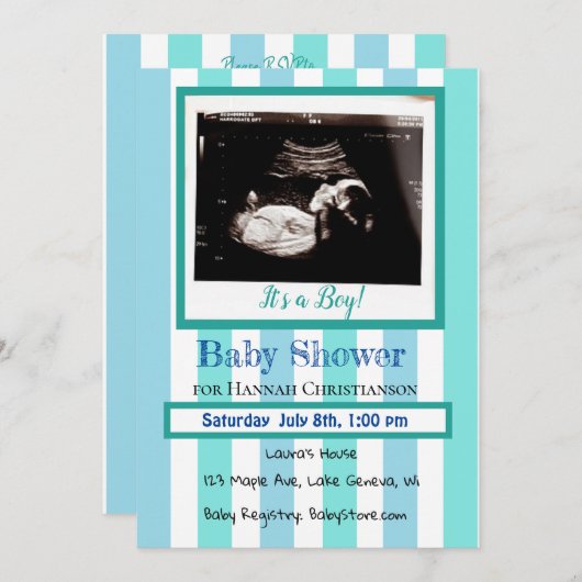 男の赤ちゃん超音波パーソナライズされたベビーシャワー 招待状 (正面/裏面)