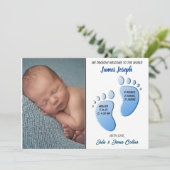 男の赤ちゃん足フラットアナウンスメントカード 案内状 (スタンド正面)