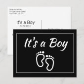 男の赤ちゃん足モダンミニマル誕生タイポグラフィ 案内ポストカード (正面/裏面)