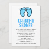 男の赤ちゃん足初めておばあちゃんの赤ちゃんシャワー 招待状 (正面/裏面)