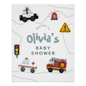 男の赤ちゃん車かわいい赤ちゃんシャワー歓迎サイン ポスター (正面)