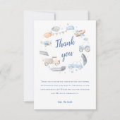 男の赤ちゃん輸送車ベビーシャワー サンキューカード (正面)