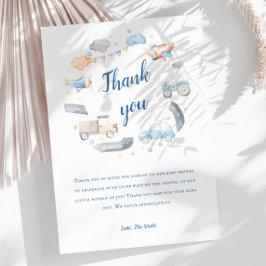 男の赤ちゃん輸送車ベビーシャワー サンキューカード