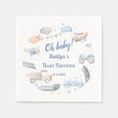 男の赤ちゃん輸送車ベビーシャワー スタンダードカクテルナプキン (正面)