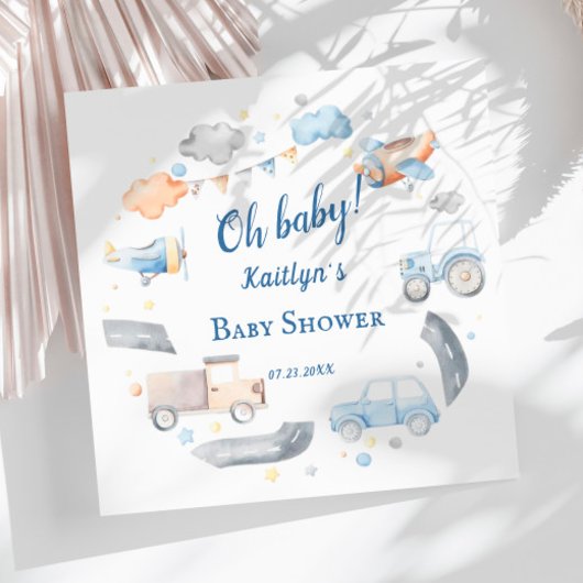 男の赤ちゃん輸送車ベビーシャワー スタンダードカクテルナプキン