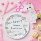 男の赤ちゃん輸送車ベビーシャワー ペーパープレート (パーティー)