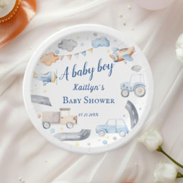 男の赤ちゃん輸送車ベビーシャワー ペーパープレート