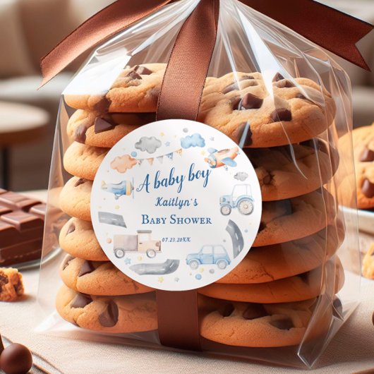 男の赤ちゃん輸送車ベビーシャワー ラウンドシール