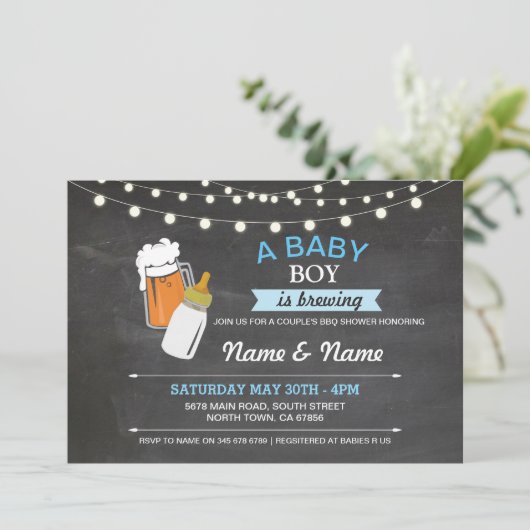 男の赤ちゃん醸造シャワービアーズブルーチョーク招待状 招待状 (スタンド正面)