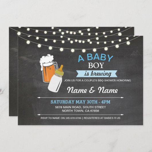 男の赤ちゃん醸造シャワービアーズブルーチョーク招待状 招待状 (正面/裏面)