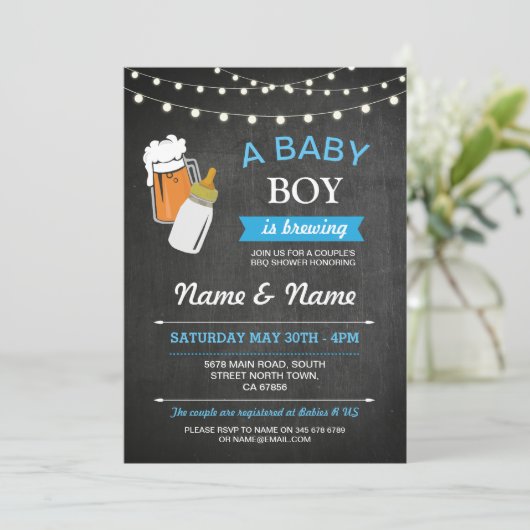 男の赤ちゃん醸造用シャワービアズブルーチョーク招待状 招待状 (スタンド正面)