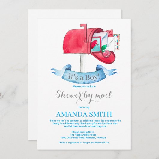 男の赤ちゃん長距離シャワーbyメール招待状 招待状 (正面/裏面)