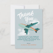 男の赤ちゃん飛行機旅行ベビーシャワー サンキューカード (正面)