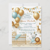 男の赤ちゃん黄金の風船とおもちゃは 招待状 (正面)
