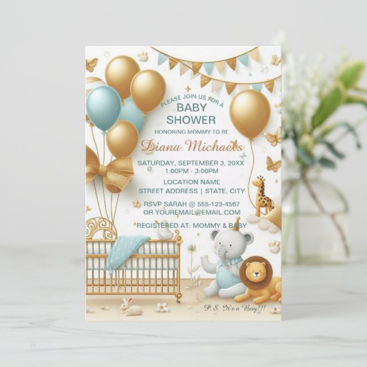男の赤ちゃん黄金の風船とおもちゃは 招待状 (スタンド正面)
