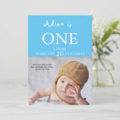 男の赤ちゃん1回目の誕生日写真 招待状 (スタンド正面)