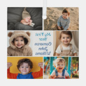 男の赤ちゃん1年目のフォトコラージュのクリスマス ガラスオーナメント (裏面)