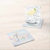 男の赤ちゃん1歳の誕生日テディベア熱気球 スクエアペーパーコースター (インサイチュ)