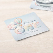 男の赤ちゃん1歳の誕生日テディベア熱気球 スクエアペーパーコースター (アングル)