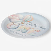 男の赤ちゃん1歳の誕生日テディベア熱気球 ペーパープレート (アングル)