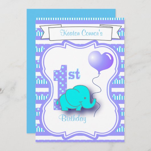 男の赤ちゃん1歳の誕生日パーティー 招待状 (正面/裏面)