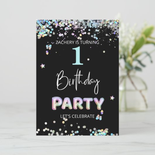 *～*男の赤ちゃん1番目の最初のバルーン誕生日  招待状 (スタンド正面)