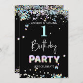 *~*男の赤ちゃん1番目の最初のバルーン誕生日  招待状 (正面/裏面)