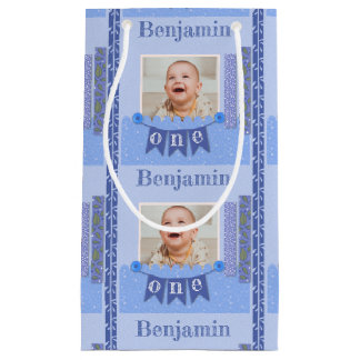 男の赤ちゃん1st誕生日ブルースクローブックスモールギフトバ スモールペーパーバッグ