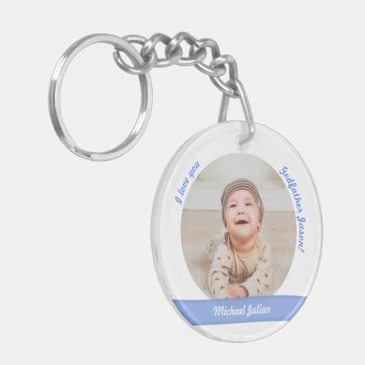 男の赤ちゃん2写真名神父の日付誕生 キーホルダー (正面左)