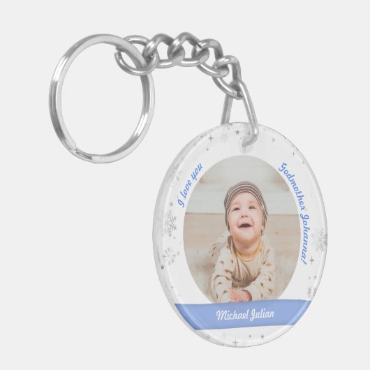 男の赤ちゃん2写真名誕生Godmotherクリスマス キーホルダー (正面左)