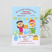 男の赤ちゃん2回目の誕生日スイートケーキの招待 招待状 (スタンド正面)