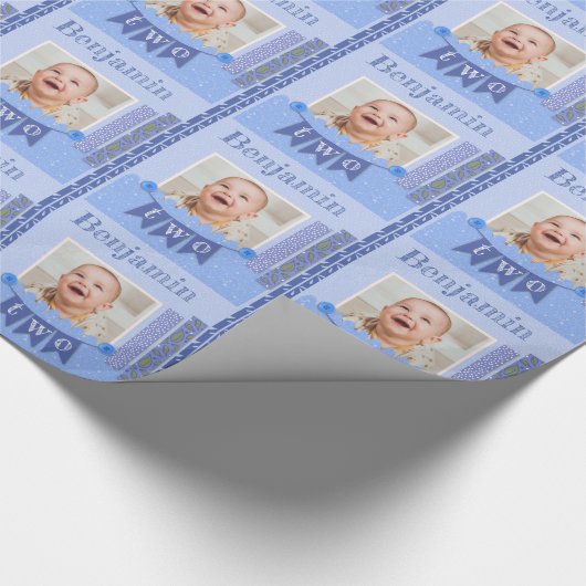 男の赤ちゃん2ndバースデーブルースクラップブック作り ラッピングペーパー (角)