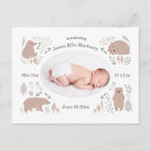 男の赤ちゃん·ウッドランド·ベア·バース·アナウンス·ポストカード 案内ポストカード (正面)