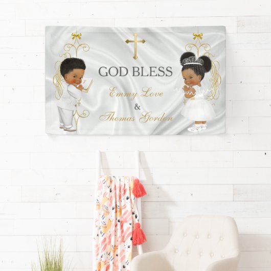 男の赤ちゃん&ガールツインズバプテスマ《キリスト教》洗礼式や命名式エスニック 横断幕 (インサイチュ)
