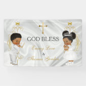 男の赤ちゃん&ガールツインズバプテスマ《キリスト教》洗礼式や命名式エスニック 横断幕 (横)