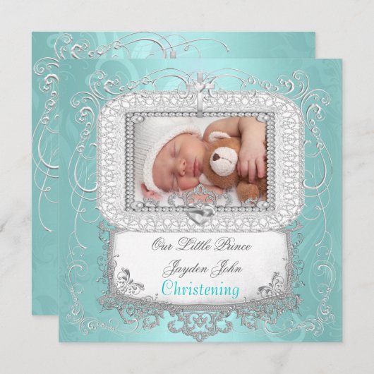 男の赤ちゃん《キリスト教》洗礼式や命名式バプティスクロプリンス 案内状 (正面/裏面)
