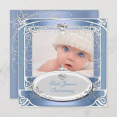 男の赤ちゃん《キリスト教》洗礼式や命名式バプティスブルーホワイト 招待状 (正面/裏面)