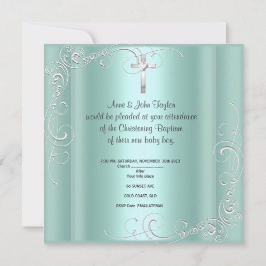 男の赤ちゃん《キリスト教》洗礼式や命名式バプテスミントシルバークロス 案内状 (裏面)