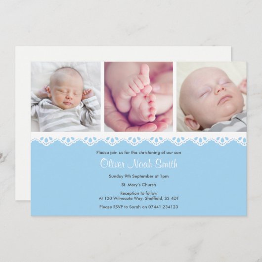 男の赤ちゃん《キリスト教》洗礼式や命名式/バプテスマ招待状 招待状 (正面/裏面)