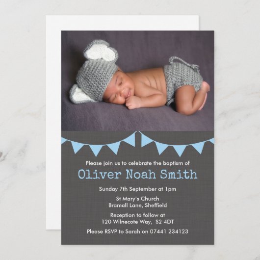 男の赤ちゃん《キリスト教》洗礼式や命名式/バプテスマ招待状 招待状 (正面/裏面)