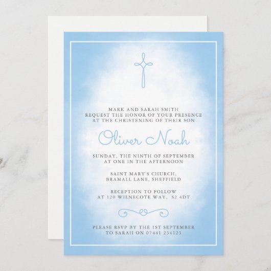 男の赤ちゃん《キリスト教》洗礼式や命名式/洗礼招待状 招待状 (正面/裏面)