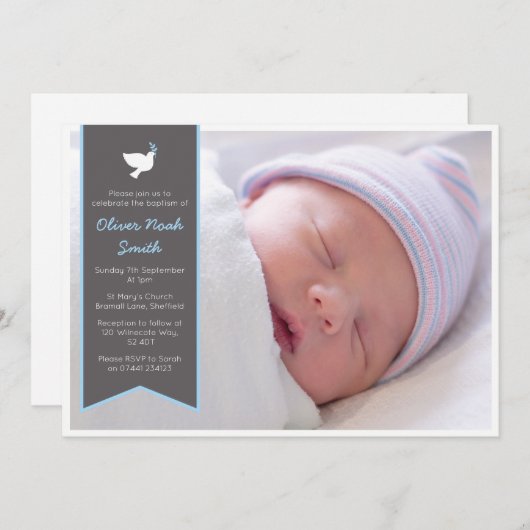 男の赤ちゃん《キリスト教》洗礼式や命名式/洗礼招待状 招待状 (正面/裏面)