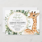 男の赤ちゃん、キリンのベビーシャワーをすすり、会って下さい 招待状 (正面)