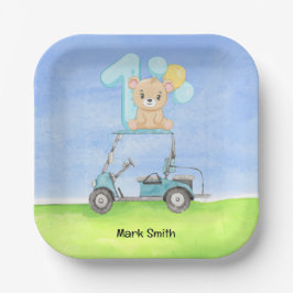 男の赤ちゃん・ゴルファーのためのゴルフ第1の誕生日 ペーパープレート