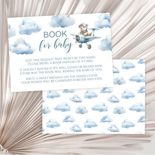 男の赤ちゃん・シャワー用のテディベア飛行機書 エンクロージャーカード